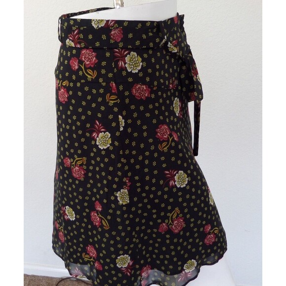 LOFT BLACK FLORAL PRINT TIE WAIST A LINE CASUAL CAREER MINI SKIRT SIZE: M NEW - Picture 5 of 5
